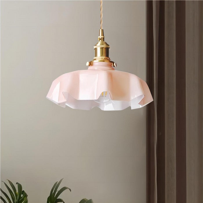 Retro Glass Flower Pendant Light Fixture - Cream Hanging Lamp for Living Room & Dining Room Decor