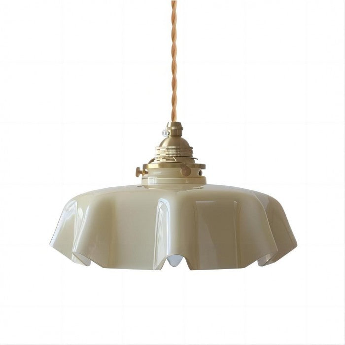 Retro Glass Flower Pendant Light Fixture - Cream Hanging Lamp for Living Room & Dining Room Decor