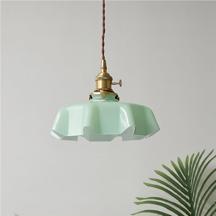 Retro Glass Flower Pendant Light Fixture - Cream Hanging Lamp for Living Room & Dining Room Decor