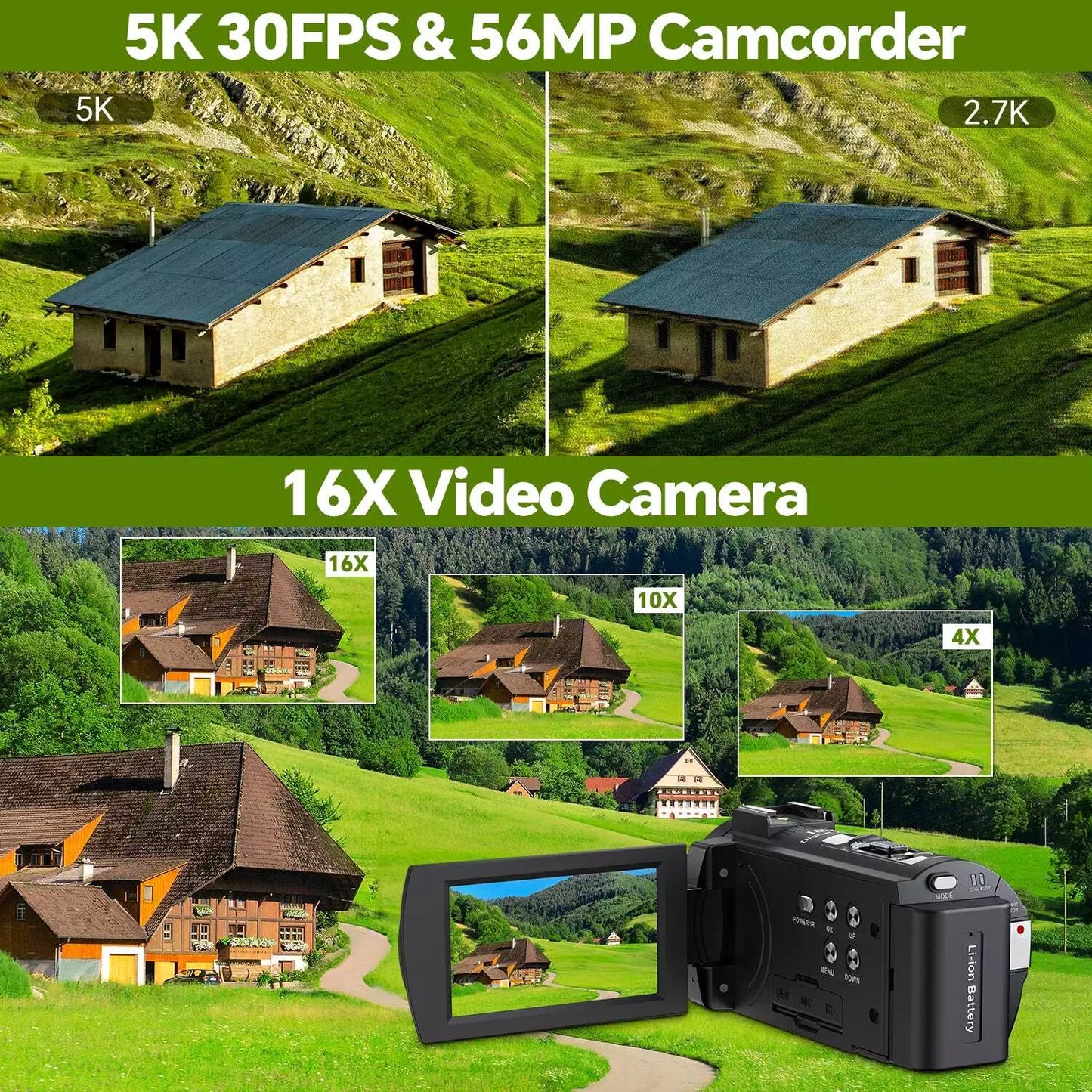 5K UHD Camcorder Video Camera | Night Vision, Anti-Shake Best Digital Camcorder for Sports