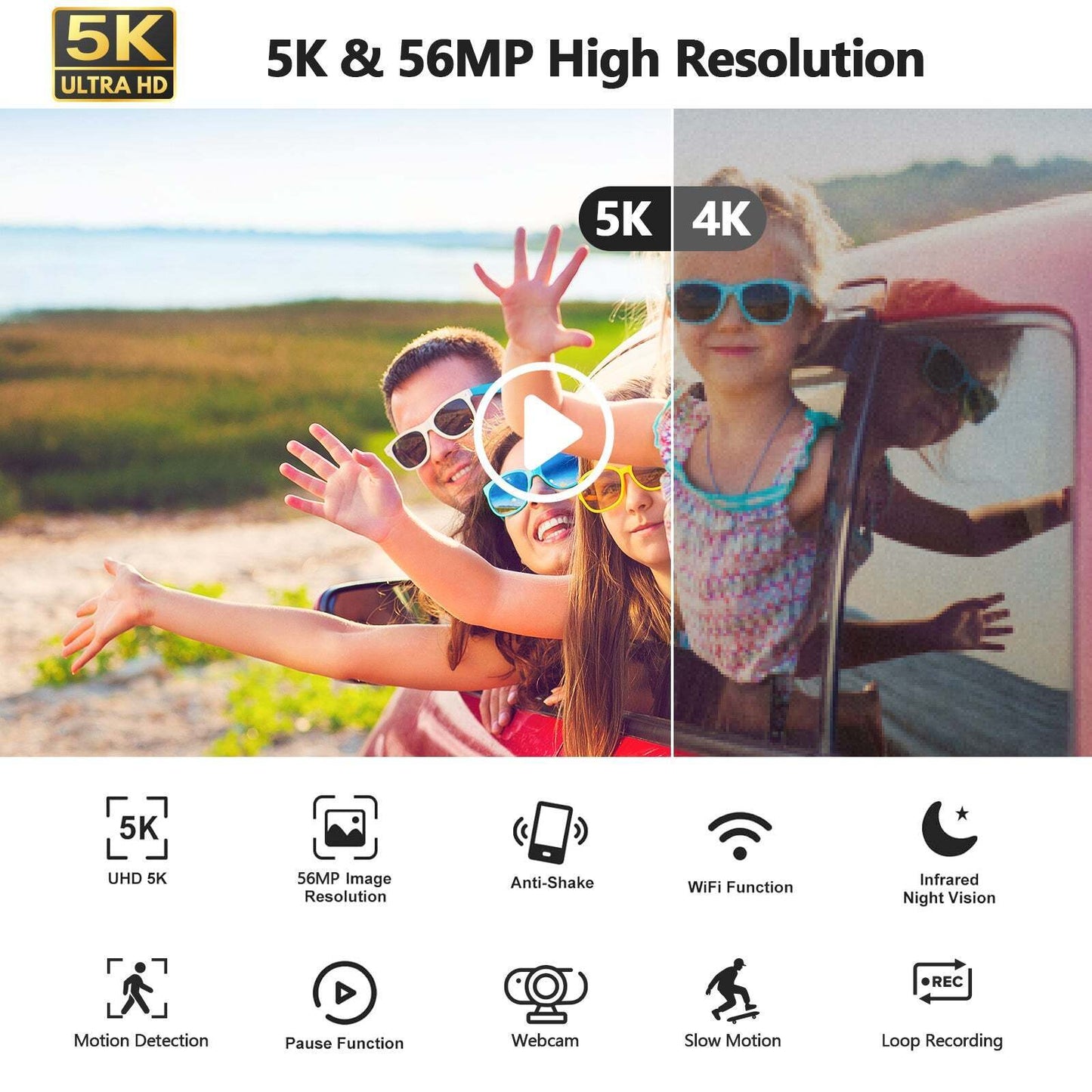 5K UHD Camcorder Video Camera | Night Vision, Anti-Shake Best Digital Camcorder for Sports