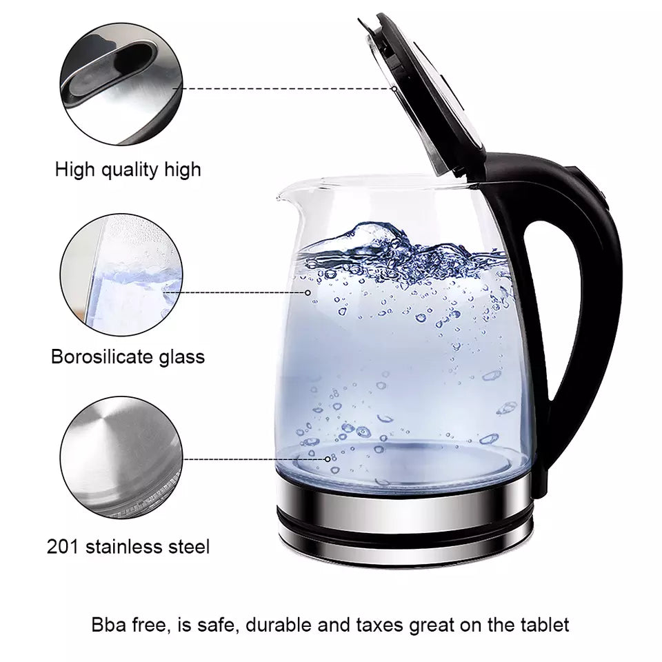 Electric Kettle | 1.8L, 3000W, Rapid Boil, Auto Shut-Off & Borosilicate Glass for Tea, Coffee & Instant Meals