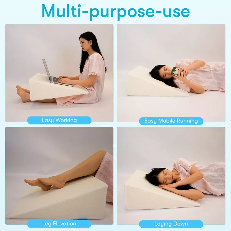 Large Triangle Wedge Pillow | Adjustable Foam for Acid Reflux, Back Pain & Post-Surgery Recovery