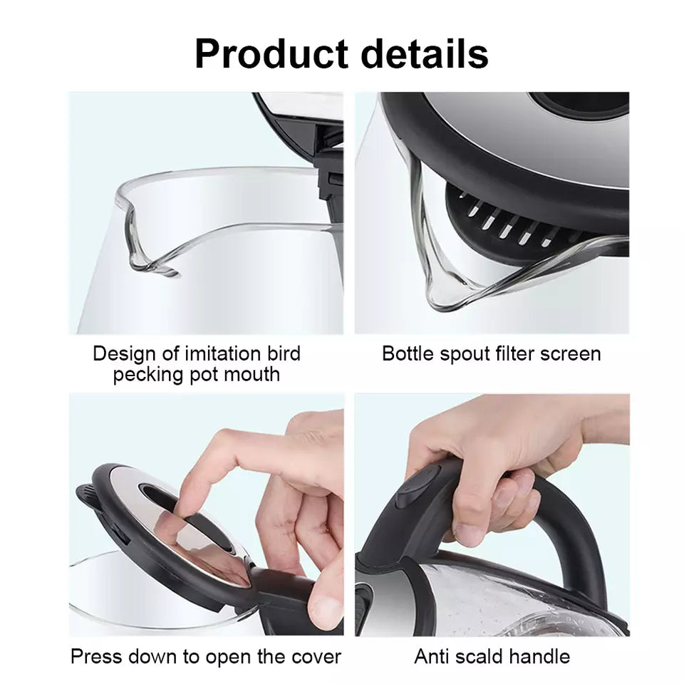 Electric Kettle | 1.8L, 3000W, Rapid Boil, Auto Shut-Off & Borosilicate Glass for Tea, Coffee & Instant Meals