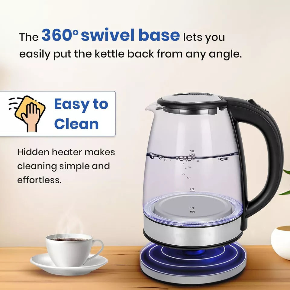 Electric Kettle | 1.8L, 3000W, Rapid Boil, Auto Shut-Off & Borosilicate Glass for Tea, Coffee & Instant Meals