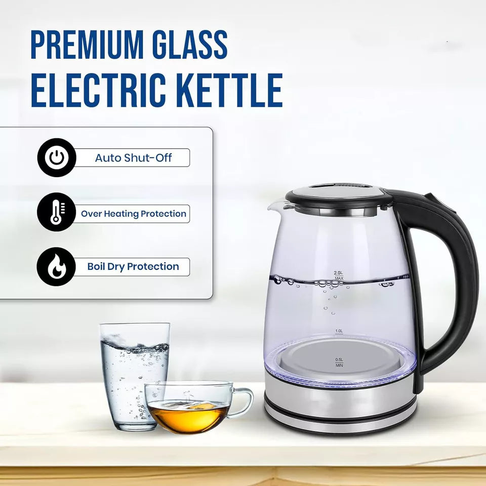 Electric Kettle | 1.8L, 3000W, Rapid Boil, Auto Shut-Off & Borosilicate Glass for Tea, Coffee & Instant Meals