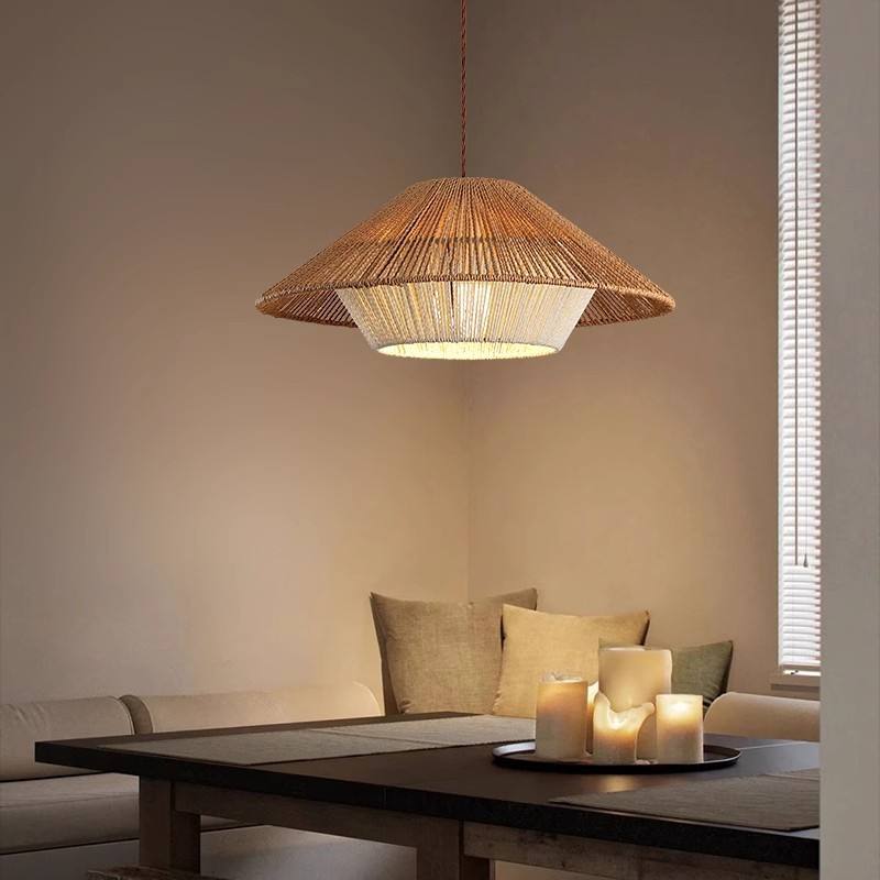 Wicker Japanese Pendant Light Fixture for Bohemian Home Decor & Dining Room Lighting