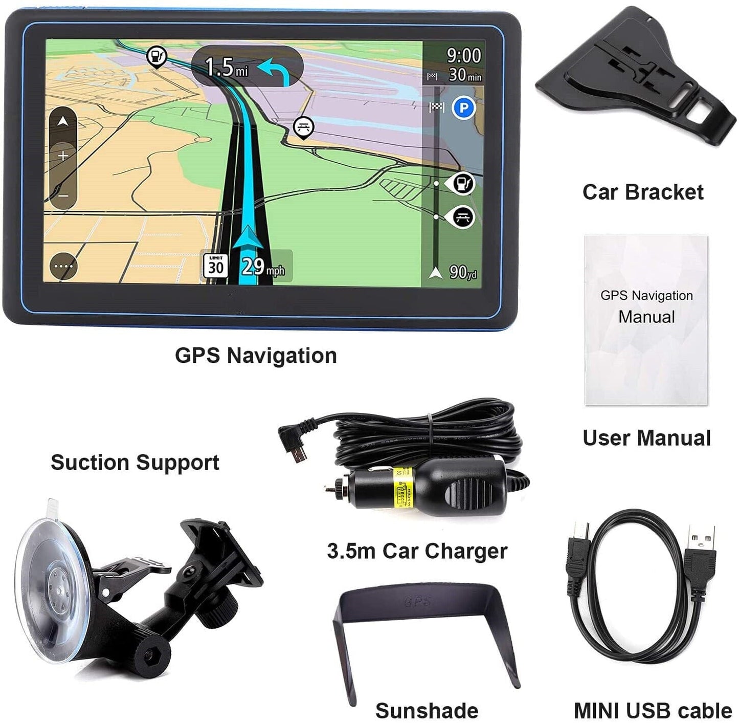 7" GPS Navigation System | Upgraded with Live Traffic Updates & Pre-Loaded UK & EU Maps for Cars and Trucks