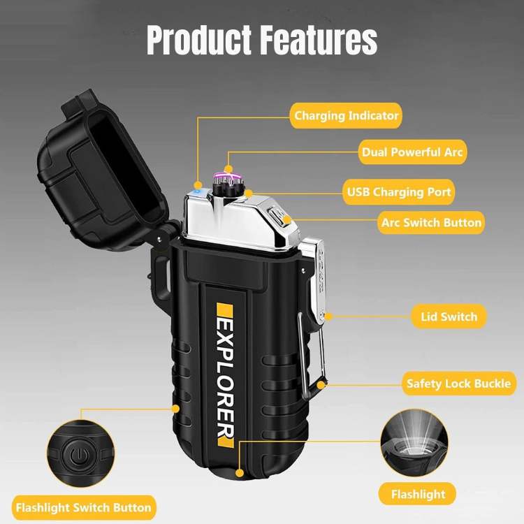 Electric Double Arc Lighter | Rechargeable, Windproof & Ideal for Camping and Outdoor Adventures