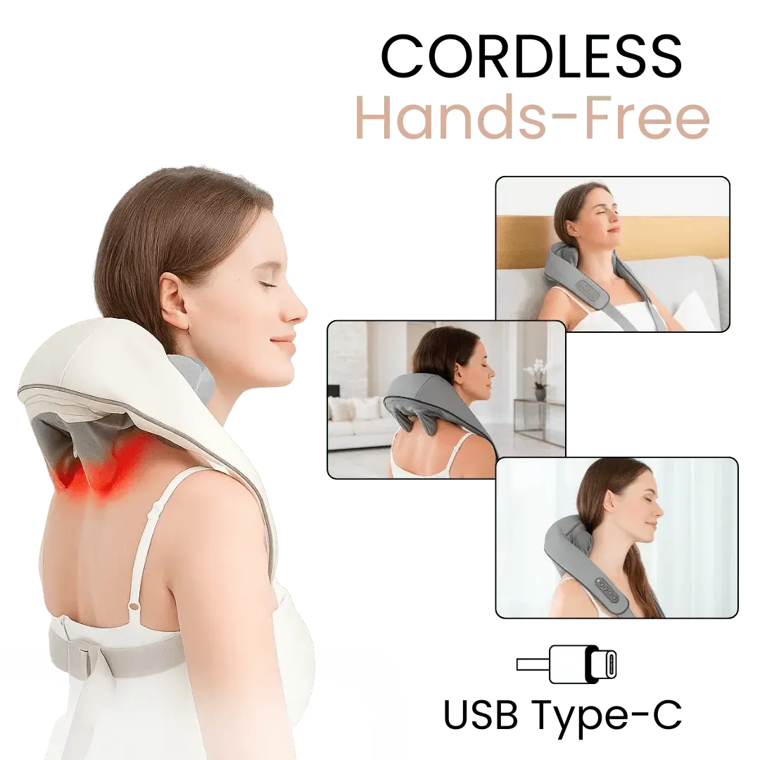 Neck, Back & Shoulder Massager with Heat | Cordless & Rechargeable Deep Kneading | Hands-Free Design