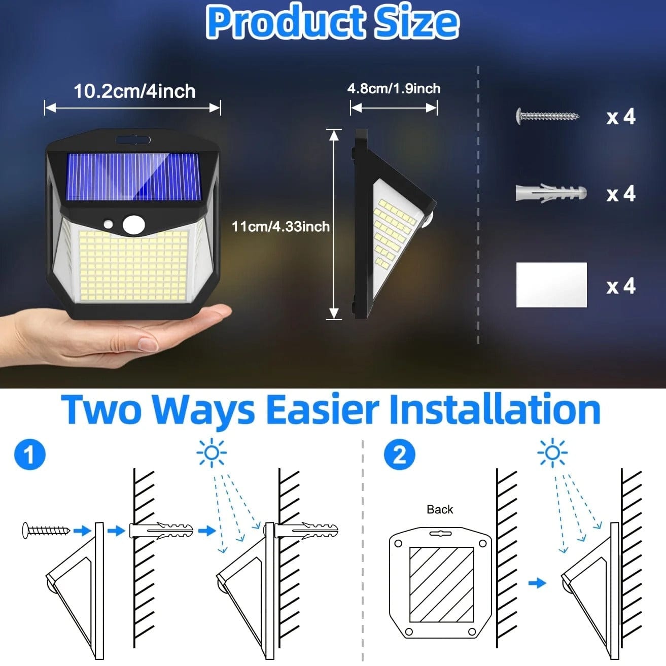 2x Solar LED Wall Light with Motion Sensor | Waterproof, 270° Wide Angle & 3 Modes for Outdoor Security in Gardens and Yards