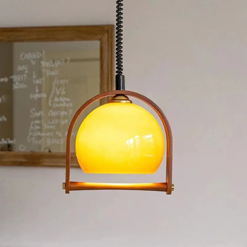 Bauhaus Wood Pendant Light Fixture - Vintage Style Hanging Lamp for Dining Room & Kitchen Decor