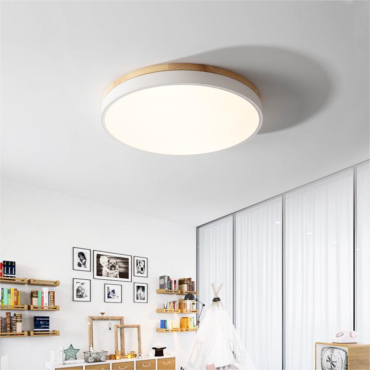 Wooden Round Shape Flush Ceiling Light | LED. Solid Wood & Iron for Living Room. Dining Room & Hallway