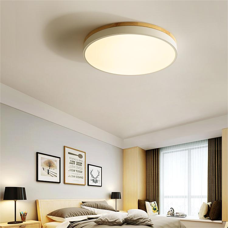 Wooden Round Shape Flush Ceiling Light | LED. Solid Wood & Iron for Living Room. Dining Room & Hallway