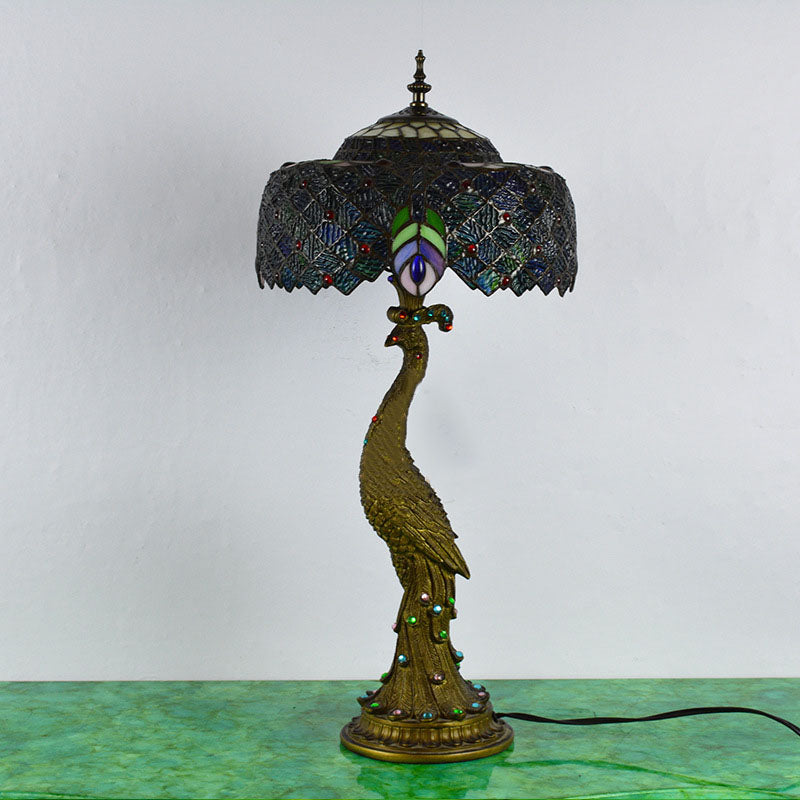 Tiffany Style Glass Table Lamp | Colorful Dome Shade & Resin Base for Living Room and Bedroom Decor