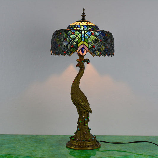 Tiffany Style Glass Table Lamp | Colorful Dome Shade & Resin Base for Living Room and Bedroom Decor