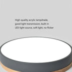 Wooden Round Shape Flush Ceiling Light | LED. Solid Wood & Iron for Living Room. Dining Room & Hallway