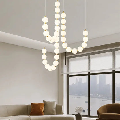 LED White Necklace Chandelier - Modern Pendant Light Fixture for Dining Room & Living Space