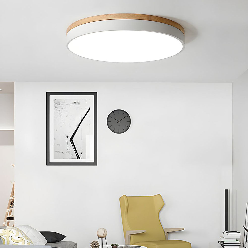 Wooden Round Shape Flush Ceiling Light | LED. Solid Wood & Iron for Living Room. Dining Room & Hallway