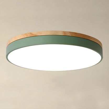 Wooden Round Shape Flush Ceiling Light | LED. Solid Wood & Iron for Living Room. Dining Room & Hallway