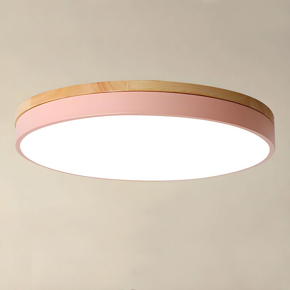 Wooden Round Shape Flush Ceiling Light | LED. Solid Wood & Iron for Living Room. Dining Room & Hallway