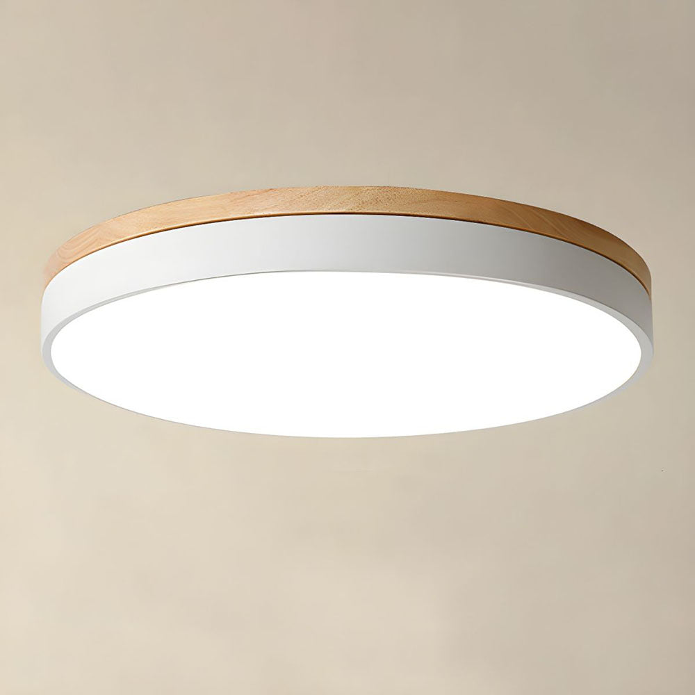 Wooden Round Shape Flush Ceiling Light | LED. Solid Wood & Iron for Living Room. Dining Room & Hallway