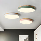 Wooden Round Shape Flush Ceiling Light | LED. Solid Wood & Iron for Living Room. Dining Room & Hallway