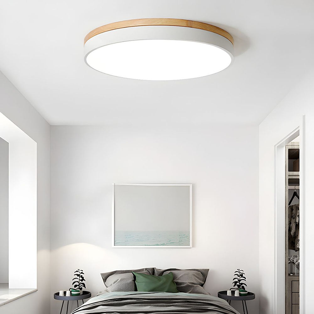 Wooden Round Shape Flush Ceiling Light | LED. Solid Wood & Iron for Living Room. Dining Room & Hallway