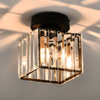 Modern 1-Light Flush Mount Ceiling Light | Black Brass Fixture with Crystal Shade for Hallway & Living Room