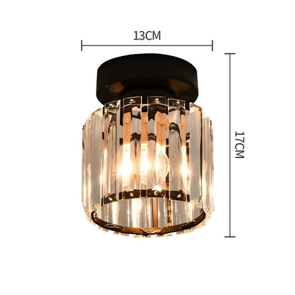 Modern 1-Light Flush Mount Ceiling Light | Black Brass Fixture with Crystal Shade for Hallway & Living Room