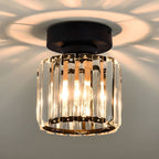 Modern 1-Light Flush Mount Ceiling Light | Black Brass Fixture with Crystal Shade for Hallway & Living Room