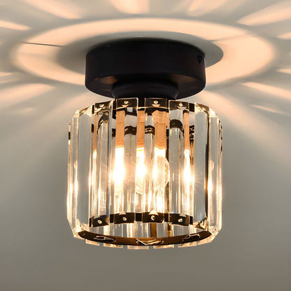 Modern 1-Light Flush Mount Ceiling Light | Black Brass Fixture with Crystal Shade for Hallway & Living Room
