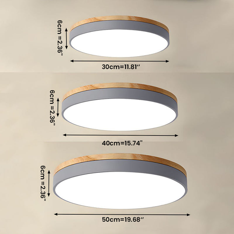 Wooden Round Shape Flush Ceiling Light | LED. Solid Wood & Iron for Living Room. Dining Room & Hallway
