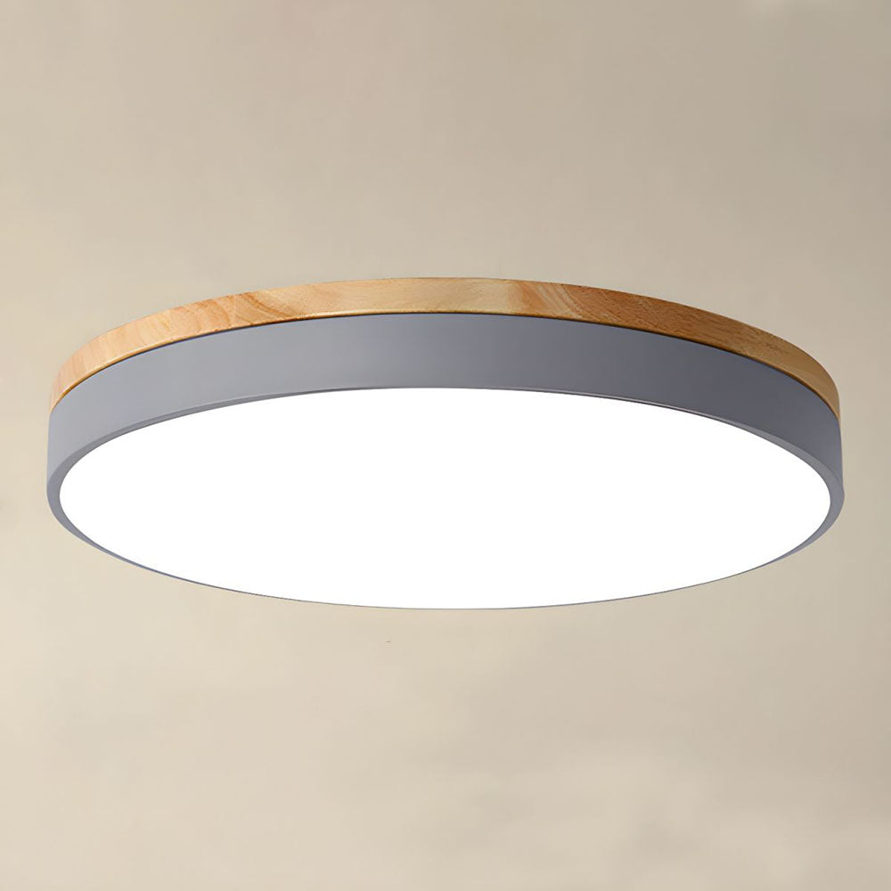 Wooden Round Shape Flush Ceiling Light | LED. Solid Wood & Iron for Living Room. Dining Room & Hallway