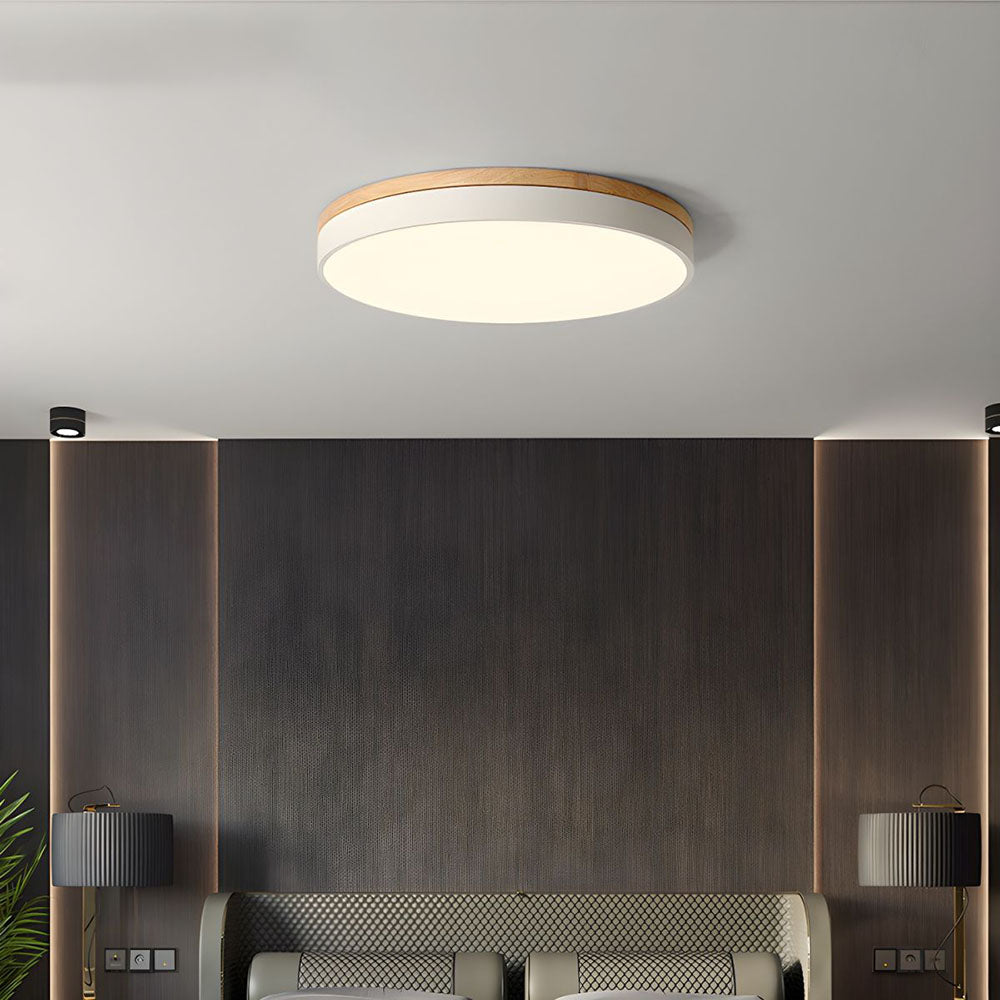 Wooden Round Shape Flush Ceiling Light | LED. Solid Wood & Iron for Living Room. Dining Room & Hallway