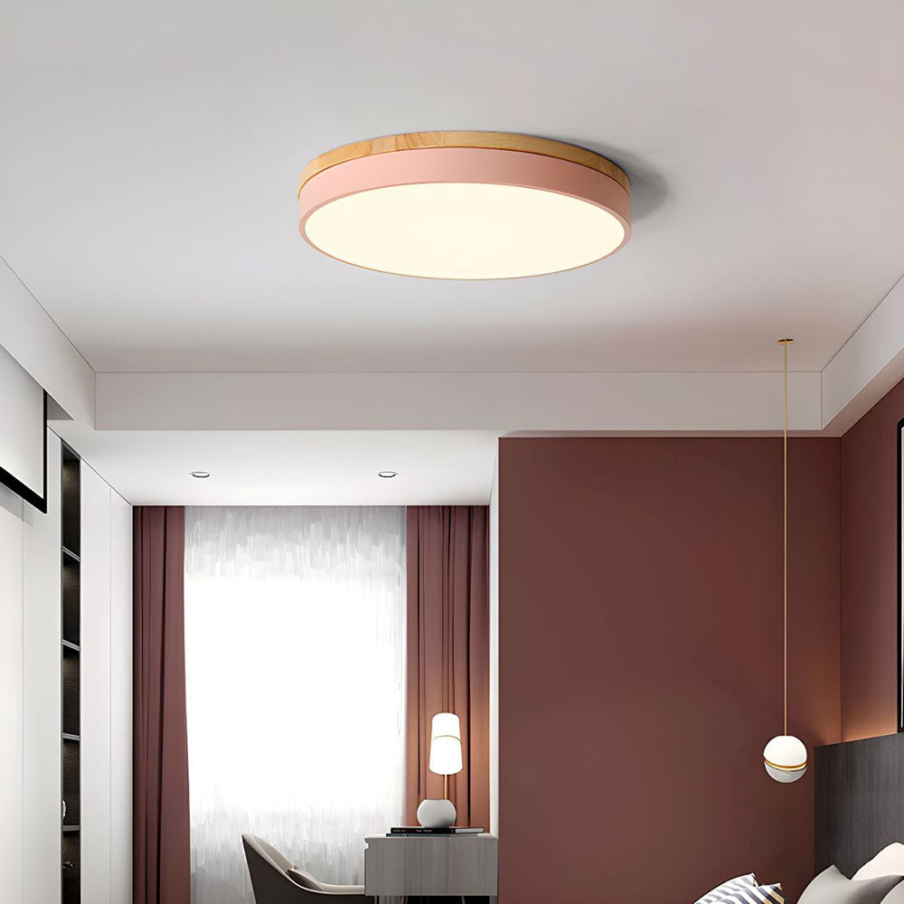 Wooden Round Shape Flush Ceiling Light | LED. Solid Wood & Iron for Living Room. Dining Room & Hallway