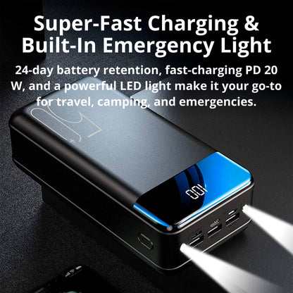 100,000mAh Portable Power Bank | Super Fast Charging, Universal Compatibility for Travel, Camping & Emergencies