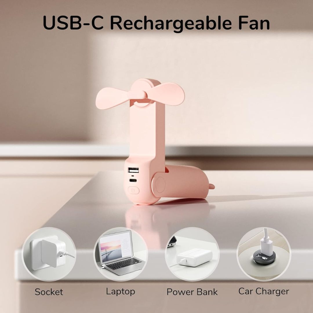 3 In 1 Handheld Mini Fan | USB Rechargeable, Foldable Design & Ideal for Travel, Camping, and Outdoor Activities