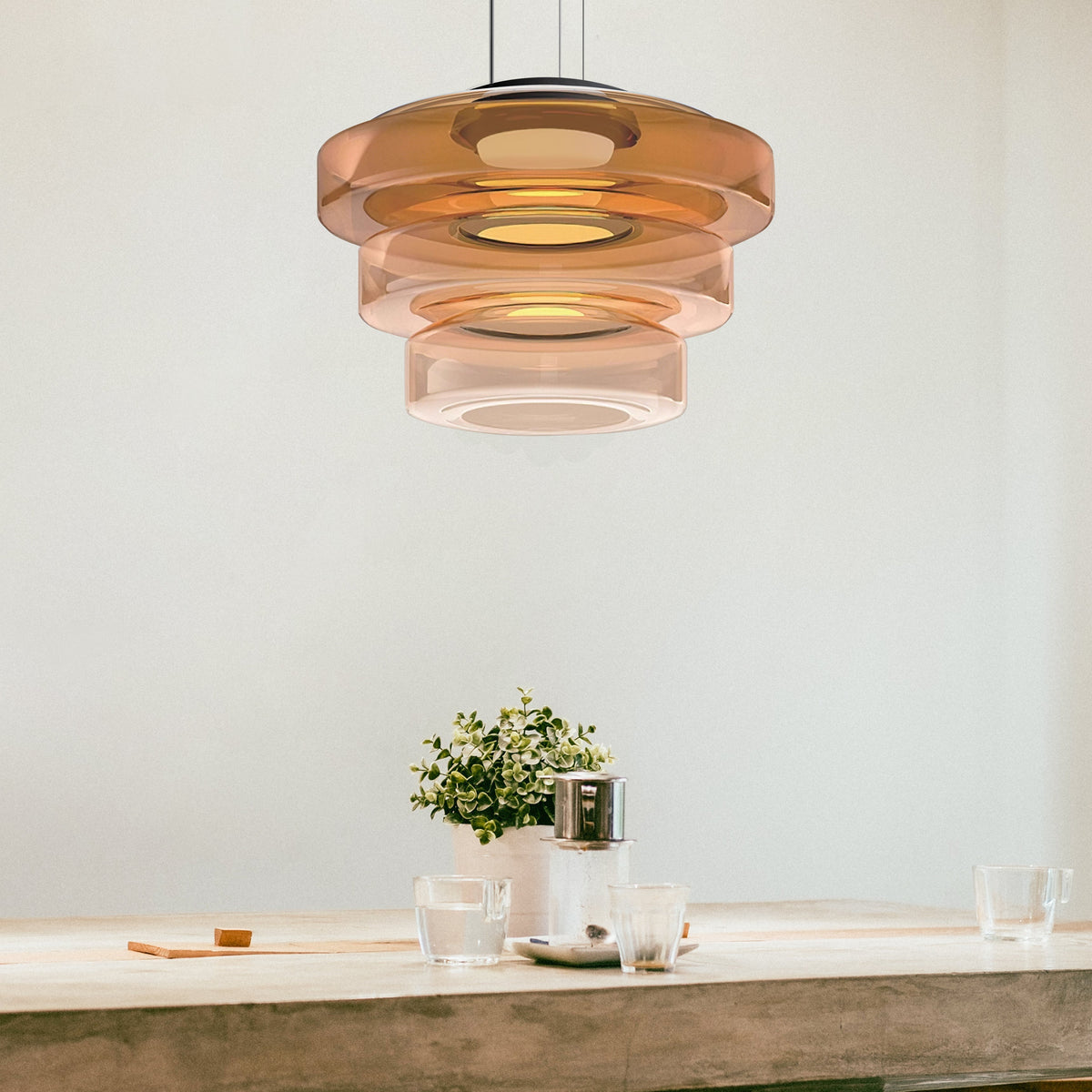 Bauhaus Style Glass Pendant Light Fixture for Kitchen Island & Dining Room