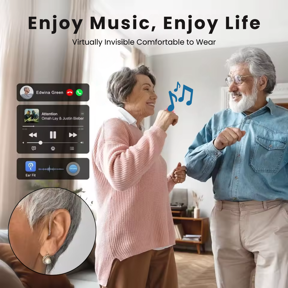 Rechargeable Bluetooth Hearing Aids | Noise Cancelling BTE Hearing Aid for Seniors & Elderly – Comfortable & Discreet