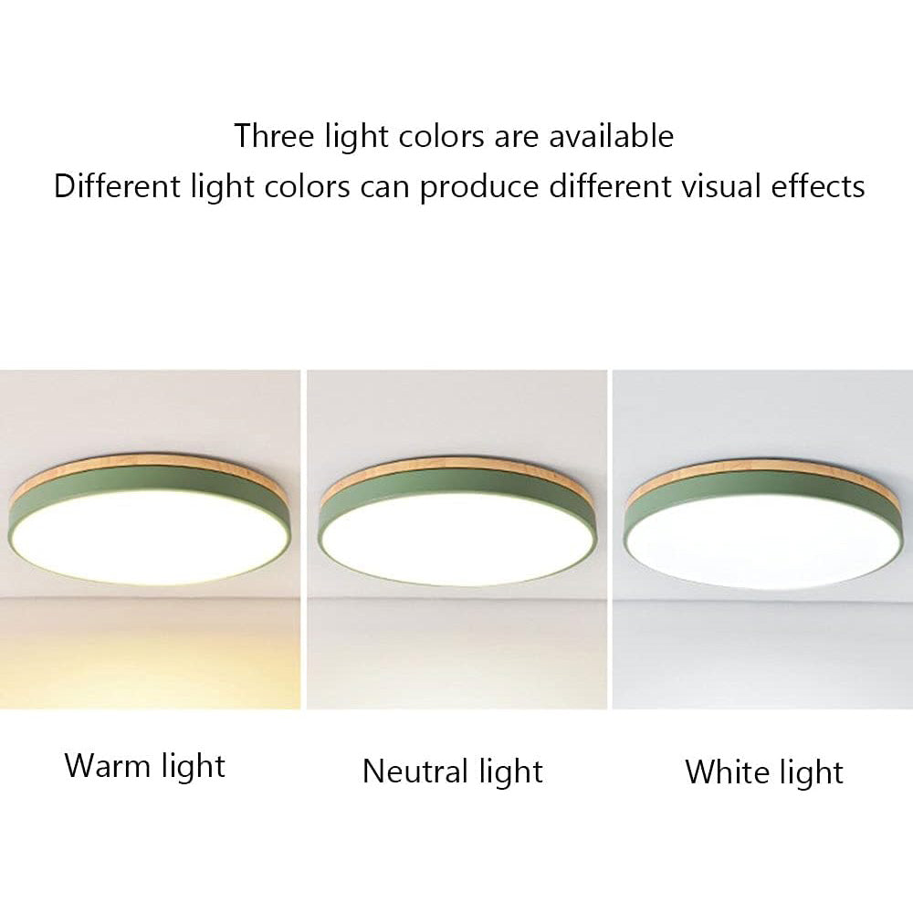 Wooden Round Shape Flush Ceiling Light | LED. Solid Wood & Iron for Living Room. Dining Room & Hallway