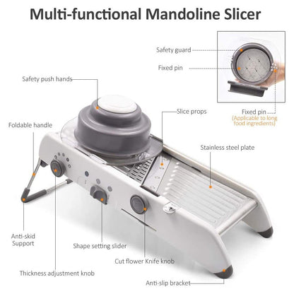 Mandoline Vegetable Slicer | Adjustable 304 Stainless Steel Blades for Even Slices, Sticks & Cubes in Professional Kitchen Use