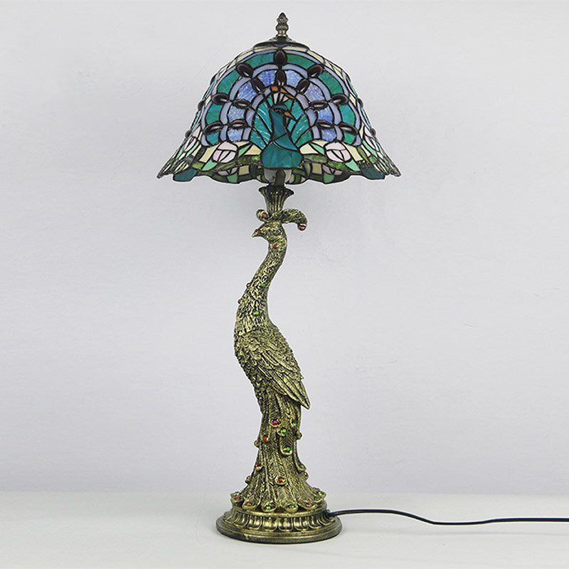 Tiffany Style Glass Table Lamp | Colorful Dome Shade & Resin Base for Living Room and Bedroom Decor