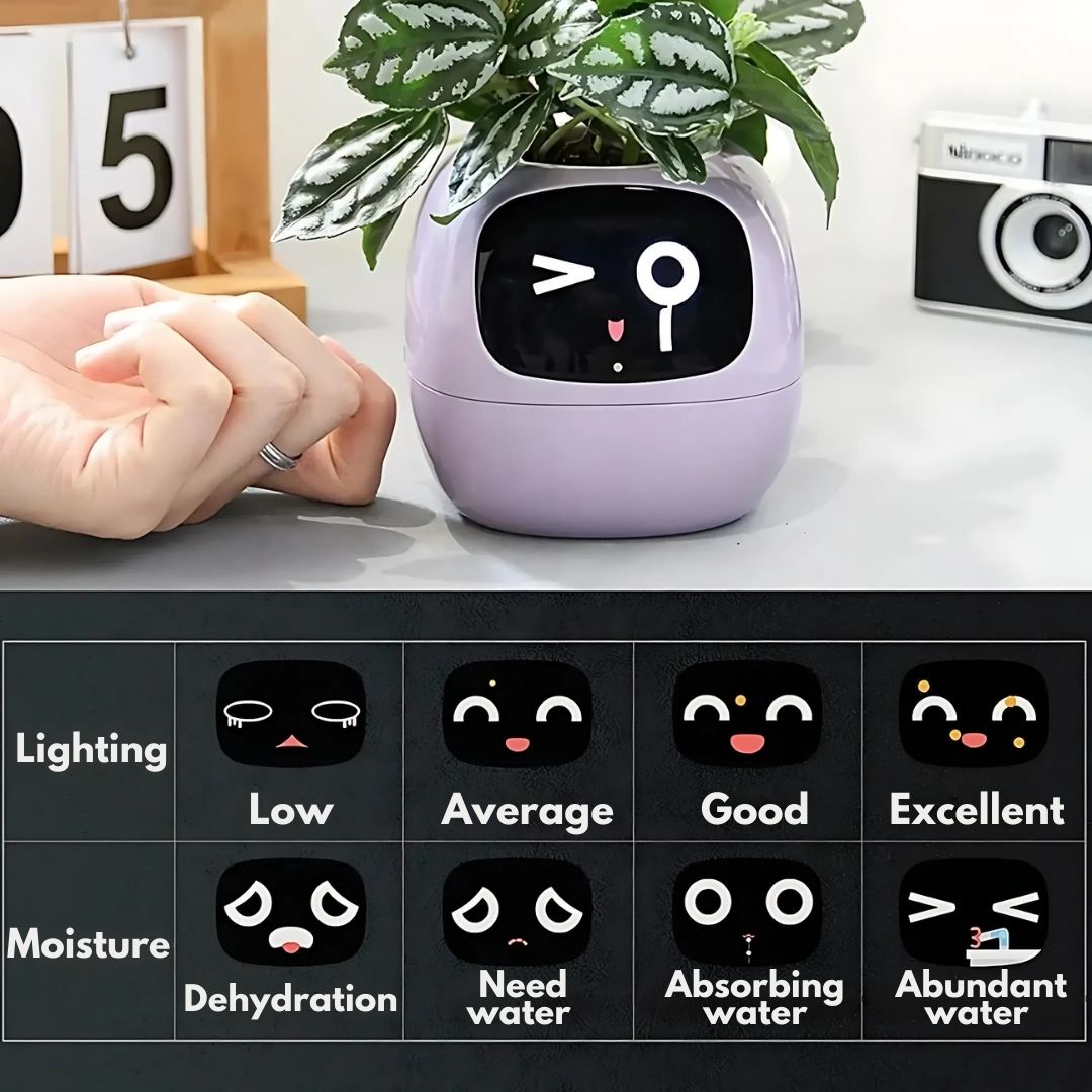 AI Smart Plant Pot | Self-Watering, Interactive with 70+ Expressions & Compatible with Smart Home Systems for Indoor & Outdoor Use