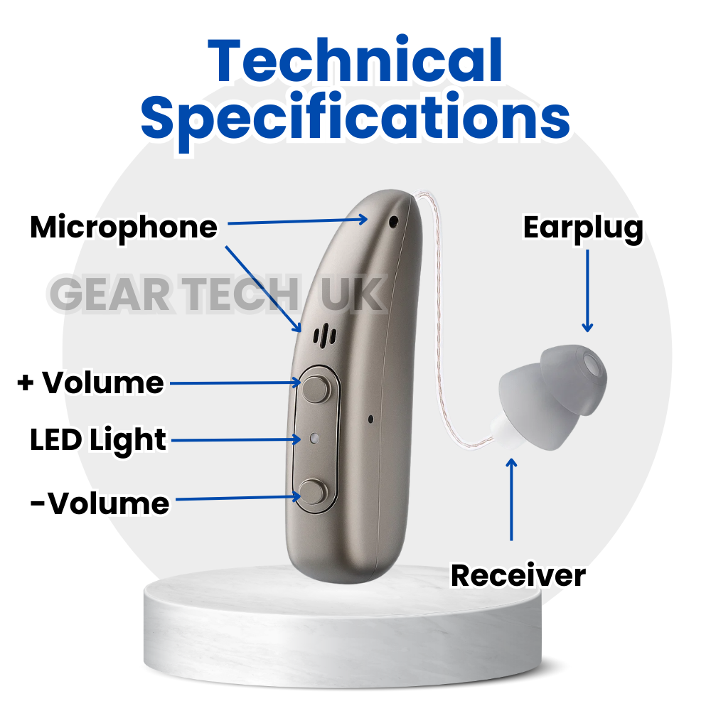 Rechargeable Bluetooth Hearing Aids | Noise Cancelling BTE Hearing Aid for Seniors & Elderly – Comfortable & Discreet