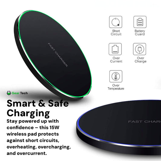 15W Wireless Charging Pad for iPhone & Android – Fast Wireless Charger Base with Sleek Design for Home & Office | Apple & Samsung Compatible