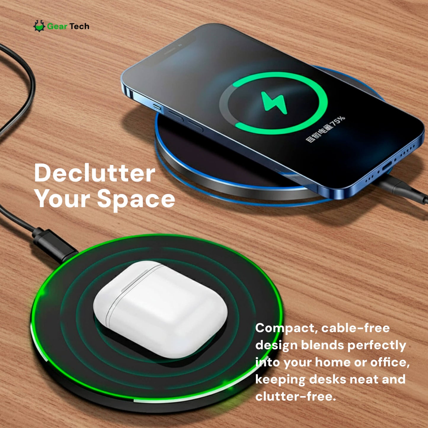15W Wireless Charging Pad for iPhone & Android – Fast Wireless Charger Base with Sleek Design for Home & Office | Apple & Samsung Compatible