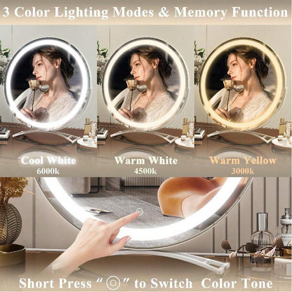 Dimmable LED Makeup Mirror | 360° Rotation. Touch Control & 3 Light Modes for Perfect Makeup Application