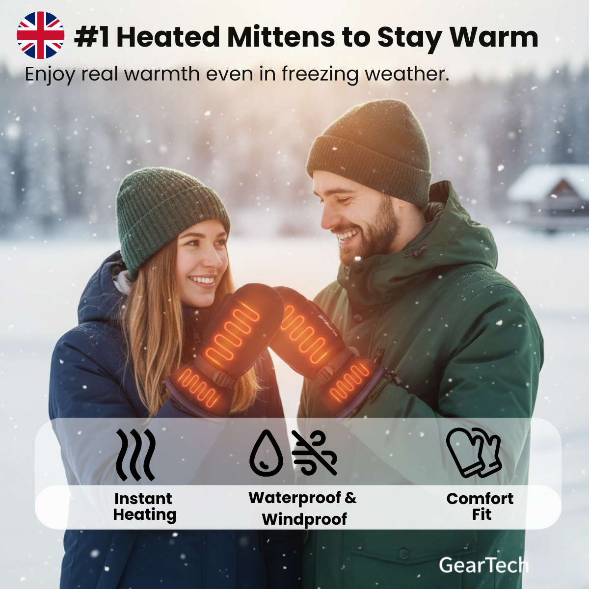 Heated Winter Mittens – Waterproof Rechargeable Hand Warmer Gloves for Outdoor Winter Use, Golf & Ski