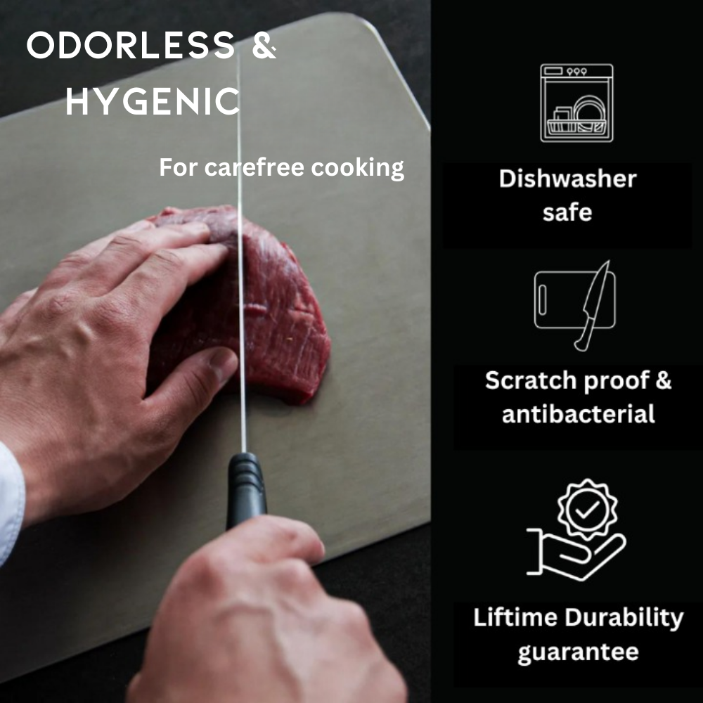 Medical Grade Titanium Cutting Board | Durable, Non-porous Surface for Safe Food Preparation & Kitchen Use